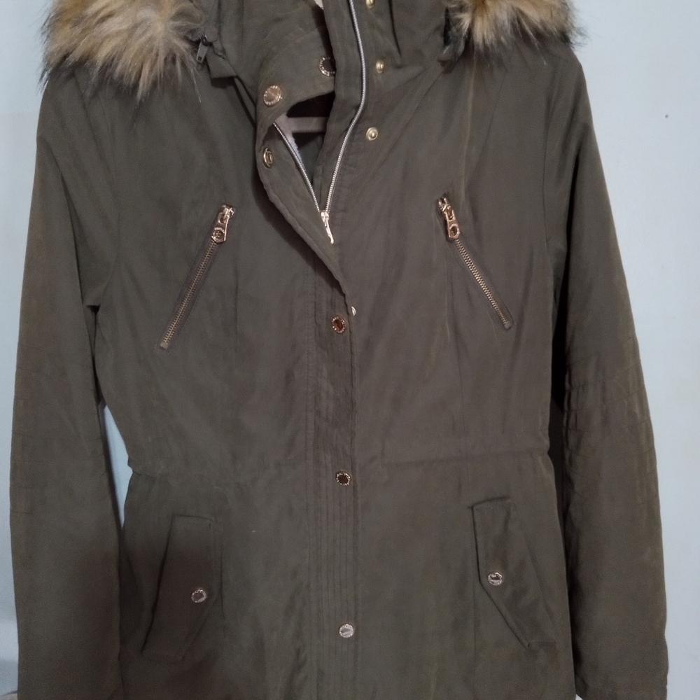Nautica Olive Green Parka with Faux Fur Trim
